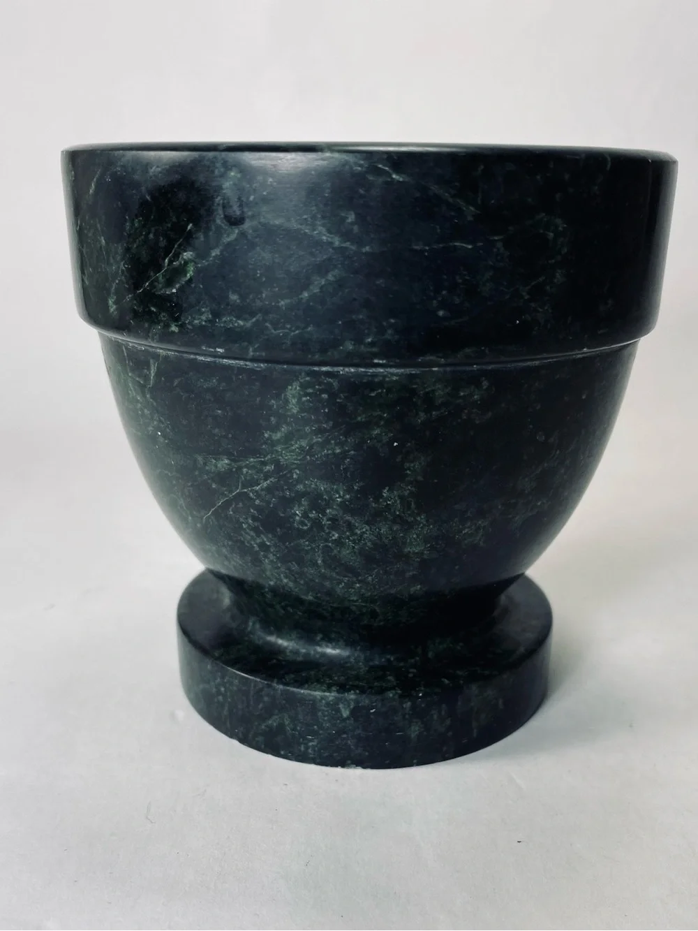 Vintage Traditional Green Marble Pedestal Mortar Spice Grinder Bowl (No Pestle)